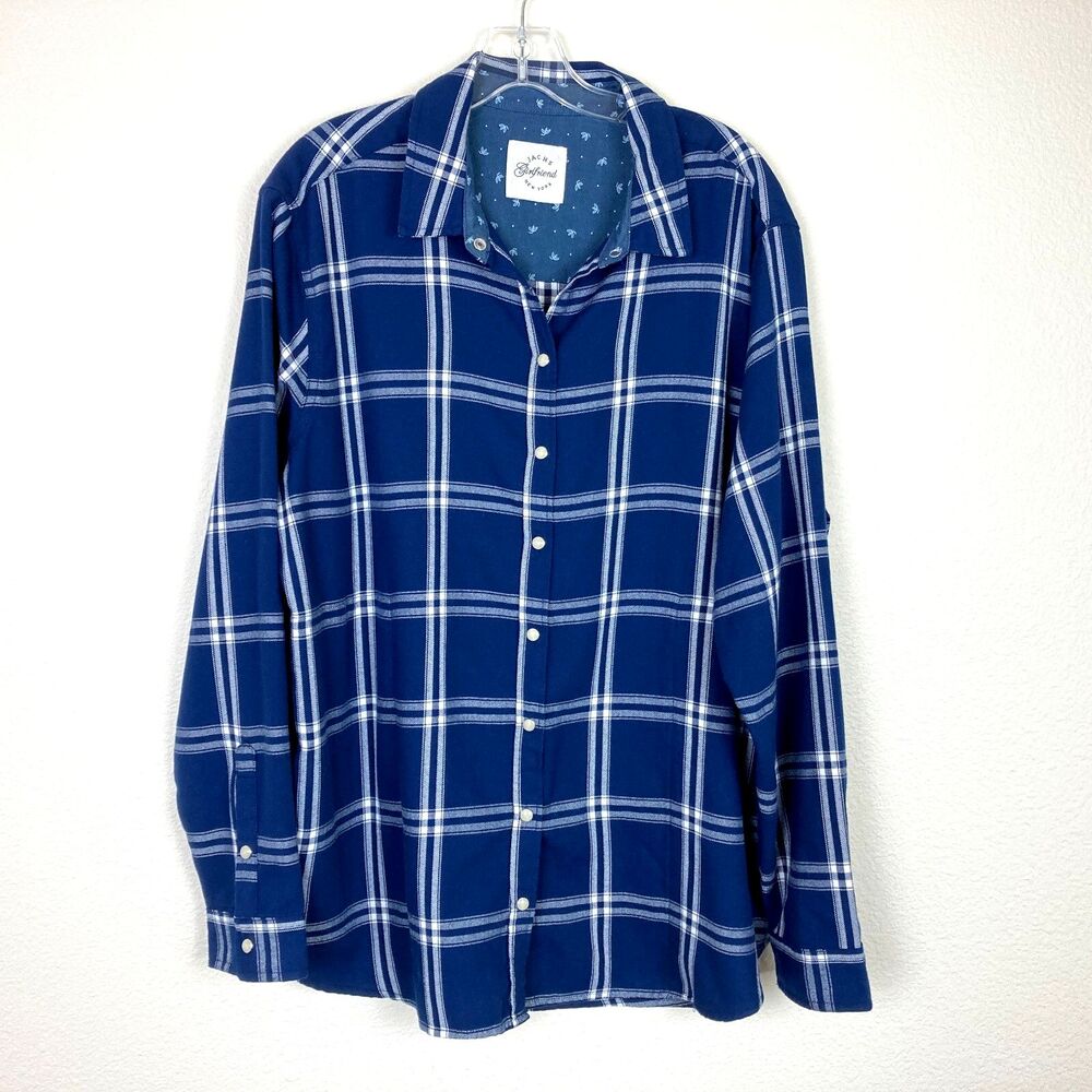 Jachs Girlfriend Shirt Size Size XL Blue Plaid Pearl Snaps Side Pockets Western